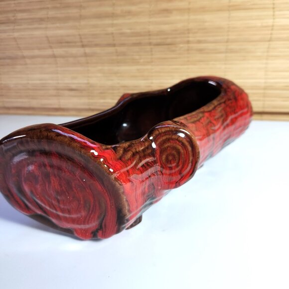 Blue Mountain Red Log Planter TV Top Bookcase Shelf 1960s Vibe - Picture 7 of 10